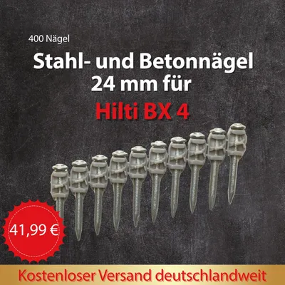 Zdjęcie produktu dla 400 sztuk gwoździ o wysokiej wytrzymałości do stali i betonu, takich jak Hilti X-P 24 B4 MX