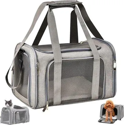 Image de Cage de transport pliable pour chiens de taille moyenne - 43*28*28 cm - Taille M - Capacité de charge : 5 kg - Pliable - Cage de transport pour chiens - Gris