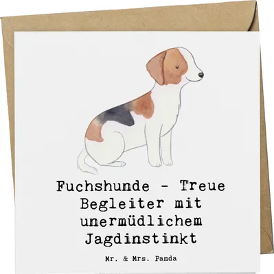 Produktbild von Mr. & Mrs. Panda Grußkarte Fuchshunde Treue - Weiß - Geschenk, doppelkarte, Hunderassen Pflege, anlasskarte, unermüdlicher Jagdinstinkt, Charakter, Jagdfähigkeiten