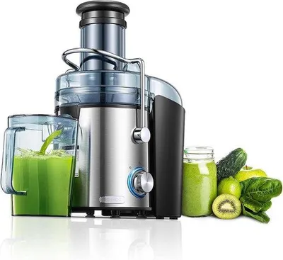 Image de Centrifugeuse électrique en acier inoxydable 800 W | Deux vitesses pour les légumes et les fruits | Système anti-gouttes - Grand bac de récupération - Centrifugeuse argentée