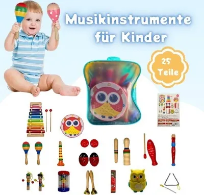 Produktbild von Musikinstrumente Kinder Set - 25 Teile /  Holzspielzeug für Kinder, Baby / Montessori Spielzeug