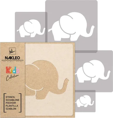 Produktbild von Schablonen Malen für Kinder, 5 Stück Set 9x9 cm bis 34x34 cm Elefant Säugetier Tier, Wiederverwendbare Kunststoff für Kinderzimmer Malvorlage Raumdekoration