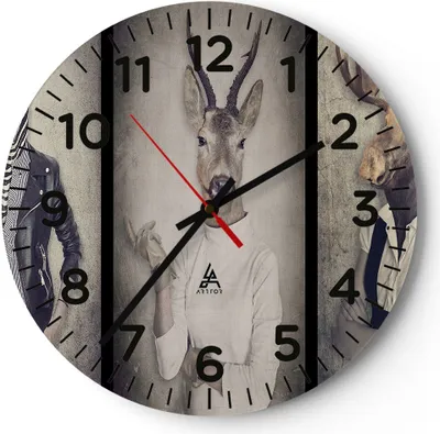 Produktbild von Wanduhr - Rund - Glasuhr - Tier Abstraktion - 30x30cm - Schleichendes Uhrwerk - Lautlos - zum Aufhängen bereit - Dekoration Modern - Wanddekoration aus Glas - C4AR30x30-3870