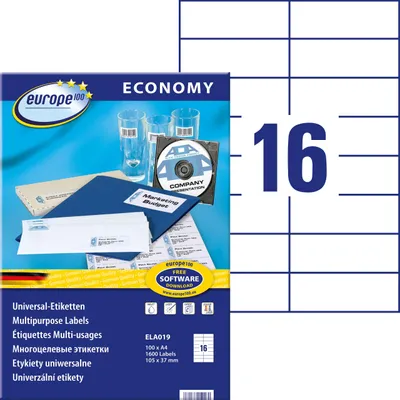 Obrázok produktu pre Avery ELA019, Biela, Samolepiaci štítok, A4, 10,5 cm, 3,7 cm, 1600 kusov