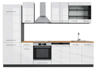 Zdjęcie produktu dla Aneks kuchenny Vicco Fame-Line Biały wysoki połysk/antracyt 300 cm , BP Dąb, Model 42487
