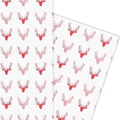 Produktbild von Cooles Hirsch Doodle Geschenkpapier rot großes Muster - G5922, 32 x 48cm