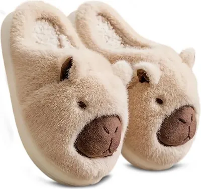 Produktbild von Damen Wasserschwein Isoliert Hausschuhe Gefüttert Capybara Slippers Kapi Beige Gr.41