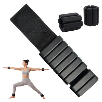 Productafbeelding van Relaxdays Gewichtsmanschetten, set van 2, 2 kg, voor voet- en pols, siliconen, trainingsgewichten voor yoga, pilates, joggen, zwart