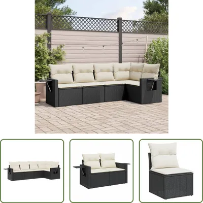 Produktbild von The Living Store 5-tlg. Garten-Sofagarnitur mit Kissen Schwarz Poly Rattan