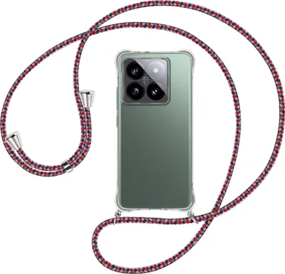 Produktbild von Handykette Backcover-Schutzhülle mit Band (Metall silberfarben) für Xiaomi 14T Pro 5G - silber/blau/rot
