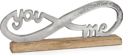 Obrázok produktu pre YOU & ME Infinity figúrka z hliníka na drevenom podstavci 31,5 x 13 x 5 cm dekoratívna figúrka strieborná romantická moderná - partnerská socha lásky do obývačky
