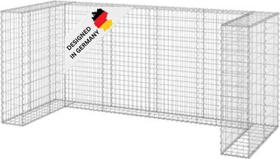 Produktbild von DELUKE® 3er Gabionen Mülltonnenbox ESOL | 110x254x100cm| Mülltonnenverkleidung für 3 Tonnen Gabionenwand Müllbox aus Steinen Mülltonnenschutz