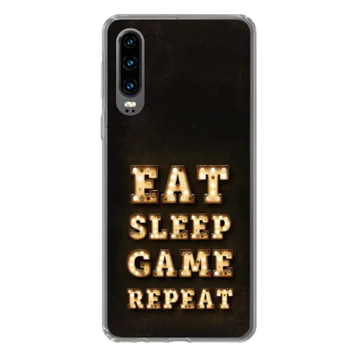 Produktbild von MuchoWow® Handyhülle Schutzhülle Hülle für Huawei P30 Spiele - Spiele - Zitate - Sprichwörter - Eat sleep game repeat Silikon Softcase Handy Hülle - Kartenbesitzer