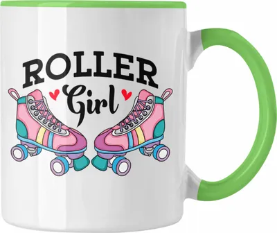 Produktbild von Trendation - Rollschuh Tasse Geschenk für Roller Girls "Roller Girl" Nostalgie 80er 90er Jahre (Grün)