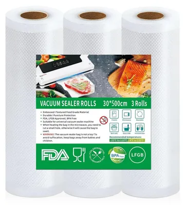 Immagine prodotto di Sacchetti per il sottovuoto, 3 rotoli, 30x500 cm, senza BPA, resistenti alla rottura, 190µm, adatti a tutte le macchine per il sottovuoto, per la cottura sottovuoto (sous vide) e per il microonde