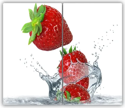 Produktbild von Tulup Glas-Herdabdeckplatte - 2x30x52cm - Glaskeramikkochfeld-Abdeckung Spritzschutz Zweiteilig Erdbeeren und Wasser