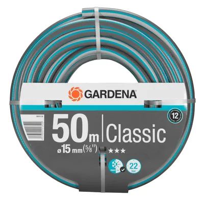 Zdjęcie produktu dla GARDENA Classic wąż ogrodowy - długość 50 m - Ø 15 mm - odporność na wysokie ciśnienie: maks. 22 bar - 12 lat gwarancji