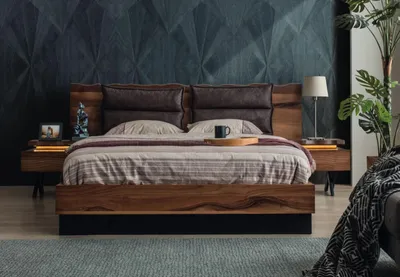 Produktbild von Moderne Schlafzimmer Möbel Designer Bett 2x Nachttische Kleiderschrank