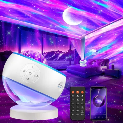 Obrázek produktu pro Projektor hvězdné oblohy – noční lampa s galaxií – vytváří atmosféru – 15 bílých šumů – 300 světelných režimů – fialová