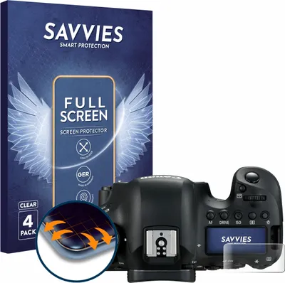 Produktbild von 4x Savvies Fullscreen Schutzfolie für Canon EOS 6D Mark II (Schulterdisplay) Displayschutz Folie Fullcover Klar Transparent