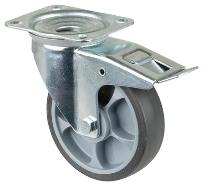 Image de BS Roulettes Roulette pivotante avec blocage total et plaque à visser caoutchouc thermoplastique Roulement à rouleaux 160 mm 200 kg - L420.B44.161