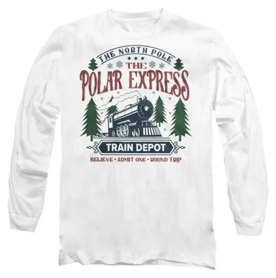 Immagine prodotto di Maglietta a maniche lunghe "Train Depot" ispirata al film "Il Polo Express", unisex, per uomo/donna, taglia S, colore bianco (codice prodotto: TV37915)