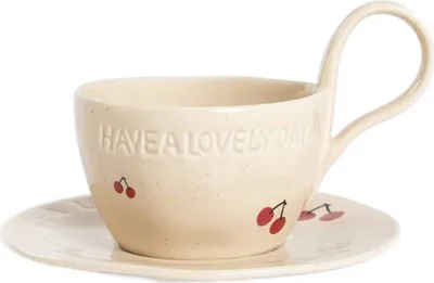 Produktbild von HOMLA ISERNIA Tasse mit Untertasse im Kirschdesign 0,2 l