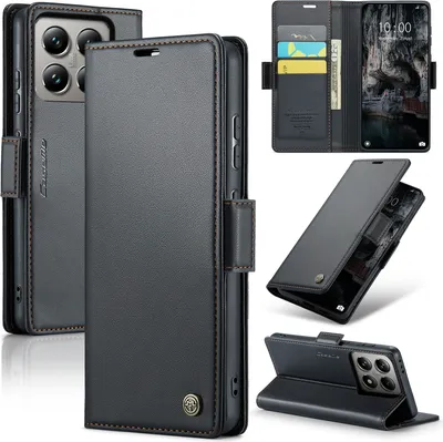 Obrázek produktu pro Pouzdro pro Xiaomi 14T Pro, RFID Blokování Karet, Pokročilé Flip Kožené Pouzdro s Funkcí Stojánku černé