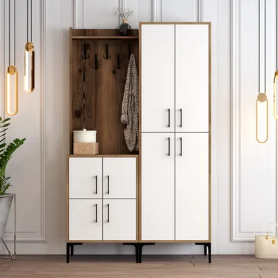 Produktbild von Skye Decor, Berlin BA - Walnut, White, Hallenstand, Nussbaum, 100 % MELAMINBESCHICHTETE SPANPLATTEN, 120 x 35 x 200 cm