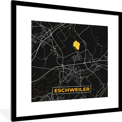 Produktbild von MuchoWow® Gerahmtes Poster Schwarz und Gold - Stadtplan - Eschweiler - Deutschland - Karte 40x40 cm - Poster mit Schwarzem Bilderrahmen Wandposter Rahmen Foto Bilder - Poster - Plakat im Rahmen