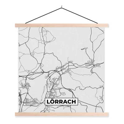 Produktbild von MuchoWow® Textilposter Karte - Deutschland - Lörrach - Karte - Stadtplan 120x120 cm mit holzfarbenen Rahmen - Textil-Poster