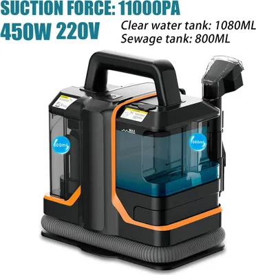 Image de Aspirateur à eau et à sec pour canapé et tapis - Nettoyeur de tapis et de meubles rembourrés, 11 kPa, 450 W, double brosse, réservoirs d'eau de 1080/800 ml, portable avec câble et prise EU