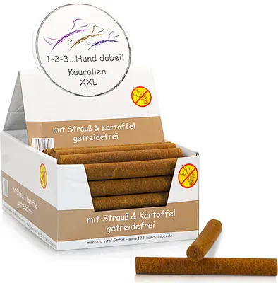 Produktbild von 123... Hund dabei! - Kaurollen XXL 50er Tray (Strauß) - Dentalkaurolle - Getreidefrei - Vorteilspaket - Kaustangen für Hunde - Kausticks - Zahnpflege
