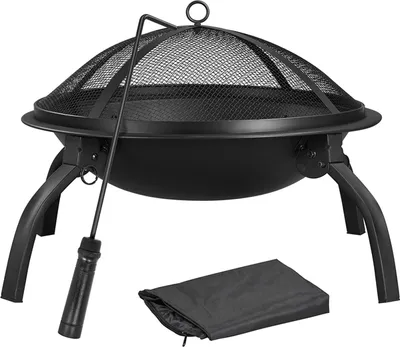 Produktbild von Yaheetech Garten Feuerstelle inkl. Abdekung & Tragetasche, Fererschale mit 4 Metallbeinen, Feuerkorb tragbar und faltbar, Funkenschutz Terrasseofen, Ø54cm Fire Bowl als Festtagsgeschenk