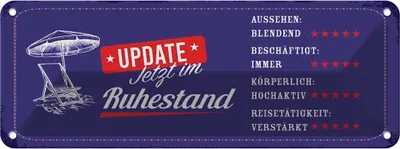 Produktbild von vianmo Blechschild 10x27 cm Update jetzt im Ruhestand 5 Sterne Spruch Zitat