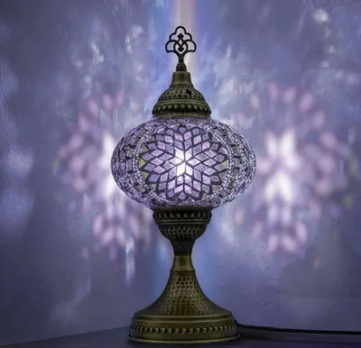 Obrázok produktu pre Stolná lampa Mozaiek, ručne vyrobená nočná lampa v tureckom, arabskom a orientálnom štýle, marocká dekorácia do spálne a kancelárie, ideálny darček – fialová