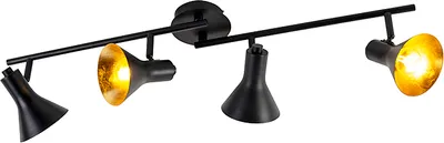 Produktbild von QAZQA - Modern Modernes Punktschwarz mit Gold I Messing 4-flammig Spotbalken-Licht - Magno I Wohnzimmer I Schlafzimmer - Stahl Länglich I Rund - LED geeignet E14