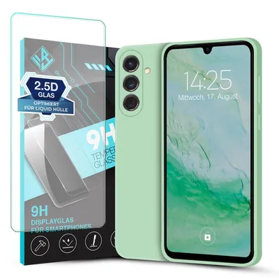Produktbild von Hülle für Samsung Galaxy S24 mit 9H Displayglas Displayschutz Case Cover Bumper Smartphone Softgrip Schutzhülle Farbe: Türkis