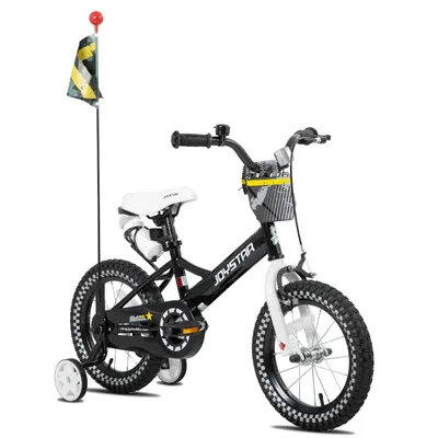 Productafbeelding van JOYSTAR kinderfiets voor jongens, met stabilisatorwielen, veiligheidsvlag en dubbel remsysteem