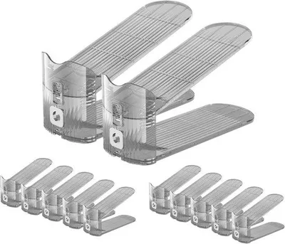Produktbild von Famanu Schuhstapler-Set - 12 Stück - Transparent Grau - Höhenverstellbar - Platzsparend