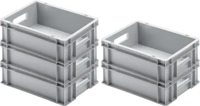 Produktbild von SparSet 5x Eurobehälter mit offenem Griff | HxBxT 12x30x40cm | 11 Liter | Grau | Eurobox, Transportbox, Transportbehälter, Stapelbehälter