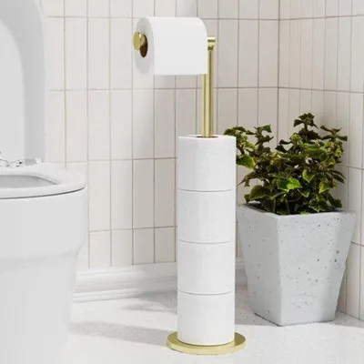 Image de Porte-rouleaux de papier toilette sur pied, en acier inoxydable, pour 5 rouleaux