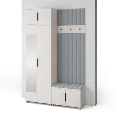 Produktbild von Garderoben-Set Napoli Version 14: Kleiderschrank mit Polsterpaneelen, Schuhschrank Flur und Eingangsbereich (Cashmere/Trinity 14)