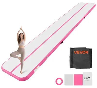 Obrázok produktu pre VEVOR Nafukovacia gymnastická podložka 600x100x10 cm, vzduchová podložka na cvičenie, pre súťaže a jogu, s protišmykovým povrchom, 600 W elektrická vzduchová pumpa, záplaty, trysky a taška, ružová