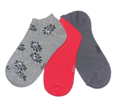 Produktbild von Kinder Sneaker Socken 3-er Pack aus Baumwolle Blumenwiese Grau Größe 23-26
