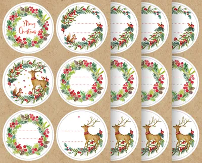 Produktbild von Natürliche Weihnachts-Aufkleber, 5 cm Durchmesser, 24 Stück, beschriftbar