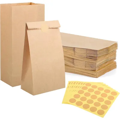 Produktbild von Papiertüten Klein 200 Stück Braun 18x9x5,5 cm Kraftpapier mit Aufklebern für DIY & Geschenke