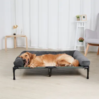 Produktbild von WISFOR Hundeliege Hundebett Katzenbett Schlafplatz Relaxliege mit Plüsch Hundematte, 130x90x28 cm(Größe: XXL), Grau