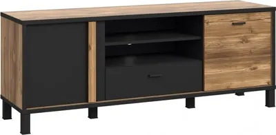 Produktbild von Furniture24 Fernsehschrank Hayato HYTT231R Unterschrank Lowboard 2 Türen 1 Schublade, 155x56x42, Alpenfichte / Schwarz
