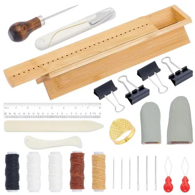 Image de Omgoods - Kit de reliure de 26 pièces en bambou pour projets de bricolage